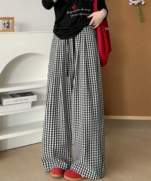 ギンガムチェックワイドパンツハイウエスト