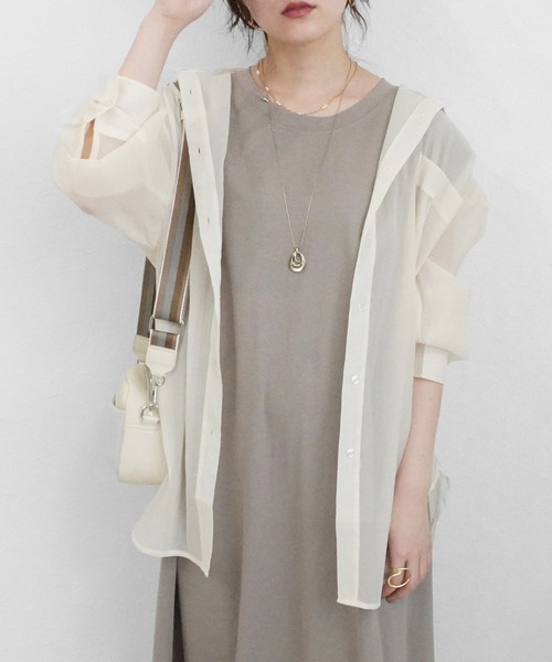 SELECT LEVERY(セレクトリベリー)の「オーバーシアーシャツ(シャツ/ブラウス・レディース・ライトベージュ/ブラック/グレー・MEDIUM)」の1枚目の写真