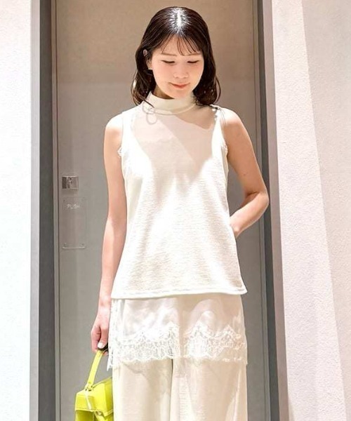 FRAY I.D(フレイアイディー)の「ハイネックカットソートップス/ウォッシャブル(Tシャツ/カットソー・レディース・アイボリー/ブラック/マルチ・F)」の2枚目の写真