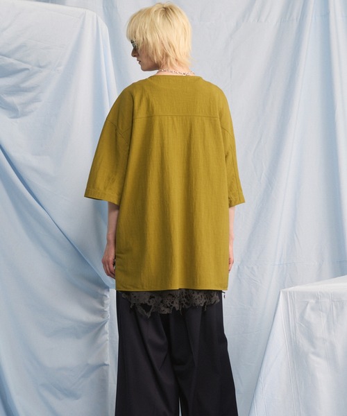 MAISON SPECIAL（メゾンスペシャル）の「《UNISEX》Woven-like Smooth Prime-Over Short-sleeved T-shirt/ウーブンライクスムースプライムオーバーショートスリーブTシャツ【MAISON SPECIAL/メゾンスペシャル】（Tシャツ/カットソー・メンズ・ブラック/マスタード・2/1/0）」の7枚目の写真
