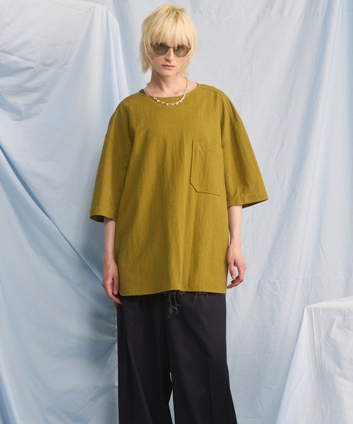 MAISON SPECIAL（メゾンスペシャル）の「《UNISEX》Woven-like Smooth Prime-Over Short-sleeved T-shirt/ウーブンライクスムースプライムオーバーショートスリーブTシャツ【MAISON SPECIAL/メゾンスペシャル】（Tシャツ/カットソー・メンズ・ブラック/マスタード・2/1/0）」の5枚目の写真