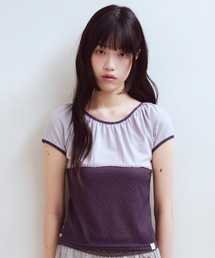 Floral Shirring Lace T-shirts, Purple