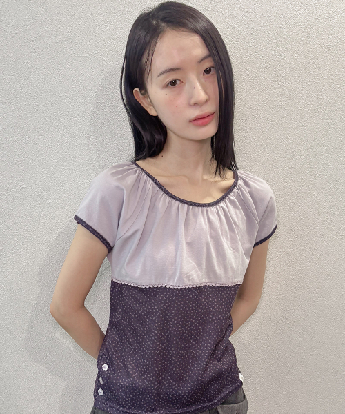 OAFISH(オアフィッシュ)の「Floral Shirring Lace T-shirts, Purple(Tシャツ/カットソー・レディース・その他・1/2)」の5枚目の写真