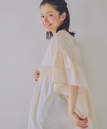 【イージーケア】ダブルフロントステッチラッフルチュニックワンピース