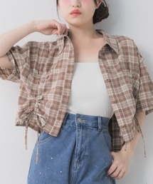 チェック切替ドロストシャツ