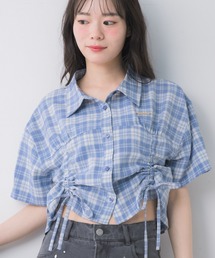チェック切替ドロストシャツ