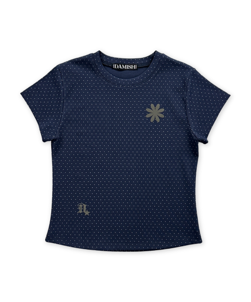 DAMISH(ダミシュ)の「フラワーシンボルポルカドットショートスリーブTシャツ_ネイビー(Tシャツ/カットソー・レディース・ネイビー・OS)」の1枚目の写真