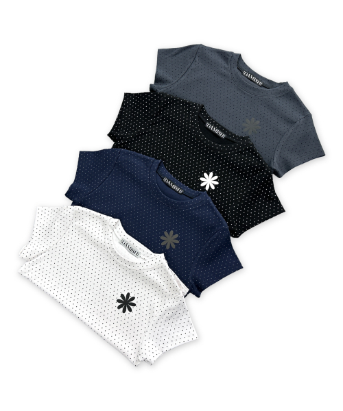 DAMISH(ダミシュ)の「フラワーシンボルポルカドットショートスリーブTシャツ_ネイビー(Tシャツ/カットソー・レディース・ネイビー・OS)」の3枚目の写真