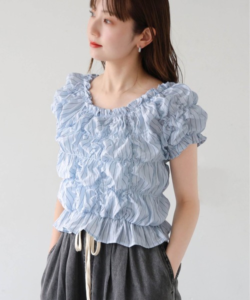 tiptop(ティップトップ)の「ランダムシャーリング2wayブラウス(シャツ/ブラウス・レディース・ホワイト系その他/ブラック/サックスブルー/オフホワイト/ブラック系その他/ブラック系その他2/サックスブルー系・FREE)」の7枚目の写真