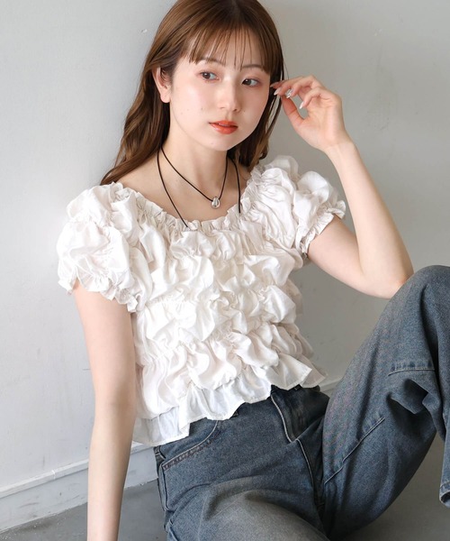 tiptop(ティップトップ)の「ランダムシャーリング2wayブラウス(シャツ/ブラウス・レディース・ホワイト系その他/ブラック/サックスブルー/オフホワイト/ブラック系その他・FREE)」の6枚目の写真