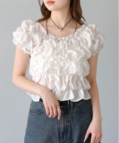 tiptop(ティップトップ)の「ランダムシャーリング2wayブラウス(シャツ/ブラウス・レディース・ホワイト系その他/ブラック/サックスブルー/オフホワイト/ブラック系その他・FREE)」の9枚目の写真