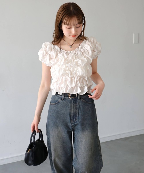 tiptop(ティップトップ)の「ランダムシャーリング2wayブラウス(シャツ/ブラウス・レディース・ホワイト系その他/ブラック/サックスブルー/オフホワイト/ブラック系その他・FREE)」の11枚目の写真