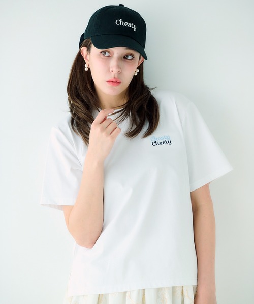 Chesty(チェスティー)の「【ZOZO先行】刺繍Tシャツ(logo)(Tシャツ/カットソー・レディース・ホワイト×ピンク/ネイビー×ホワイト/ホワイト×ブルー・FREE)」の18枚目の写真