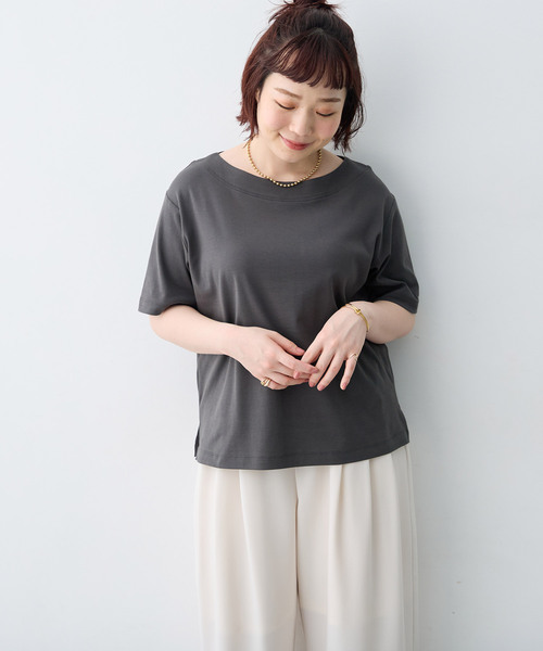 anyfee/大きいサイズ】着てサラ汗じみ防止ボートネックTシャツ《接触冷