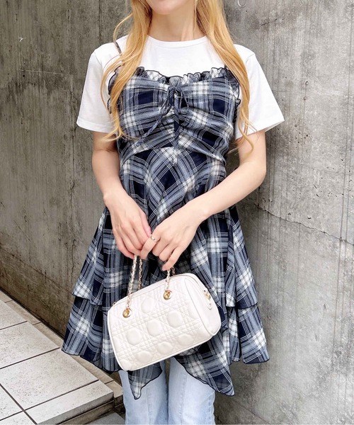 INGNI（イング）の「シアーチェックイレヘムミニキャミワンピース（ワンピース・レディース・ホワイト系9/ブラック系/ネイビー系2・M）」の4枚目の写真