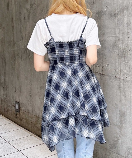 INGNI（イング）の「シアーチェックイレヘムミニキャミワンピース（ワンピース・レディース・ホワイト系9/ブラック系/ネイビー系2・M）」の7枚目の写真