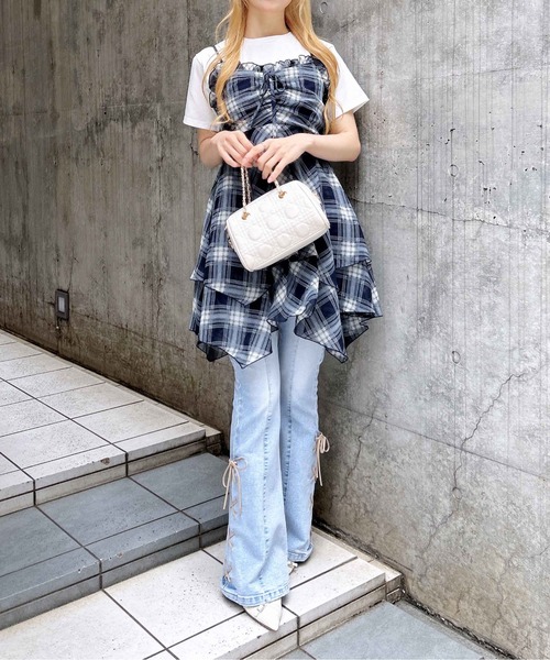 INGNI（イング）の「シアーチェックイレヘムミニキャミワンピース（ワンピース・レディース・ホワイト系9/ブラック系/ネイビー系2・M）」の9枚目の写真