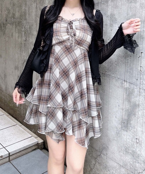 INGNI（イング）の「シアーチェックイレヘムミニキャミワンピース（ワンピース・レディース・ホワイト系9/ブラック系/ネイビー系2・M）」の20枚目の写真