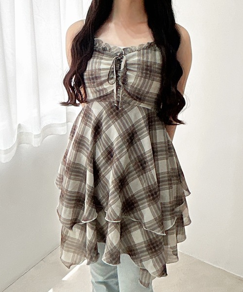 INGNI（イング）の「シアーチェックイレヘムミニキャミワンピース（ワンピース・レディース・ホワイト系9/ブラック系/ネイビー系2・M）」の15枚目の写真