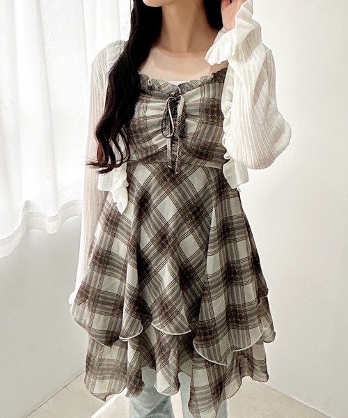 INGNI（イング）の「シアーチェックイレヘムミニキャミワンピース（ワンピース・レディース・ホワイト系9/ブラック系/ネイビー系2・M）」の16枚目の写真