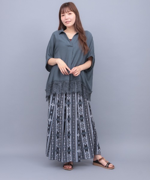 チチカカ(チチカカ)の「裾レーススキッパーブラウス(シャツ/ブラウス・レディース・ホワイト/ブラウン/ブラック・FREE)」の5枚目の写真