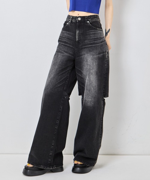 JOHN LAWRENCE SULLIVAN(ジョンローレンスサリバン)の「【JOHN LAWRENCE SULLIVAN/ジョンローレンスサリバン】《STUDIOUS別注》 WASHED DENIM CUT OUT WIDE PANTS/ウォッシュドデニムカットアウトワイドパンツ(デニムパンツ・レディース・ブラック/ダークインディゴブルー・XS/M/S)」の10枚目の写真