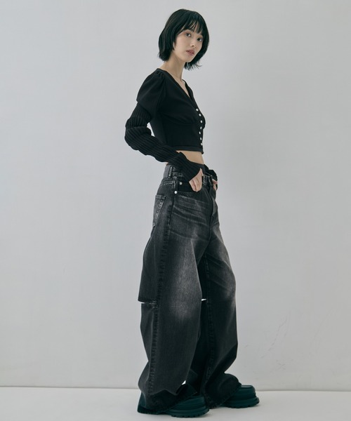 JOHN LAWRENCE SULLIVAN(ジョンローレンスサリバン)の「【JOHN LAWRENCE SULLIVAN/ジョンローレンスサリバン】《STUDIOUS別注》 WASHED DENIM CUT OUT WIDE PANTS/ウォッシュドデニムカットアウトワイドパンツ(デニムパンツ・レディース・ブラック/ダークインディゴブルー・XS/M/S)」の7枚目の写真