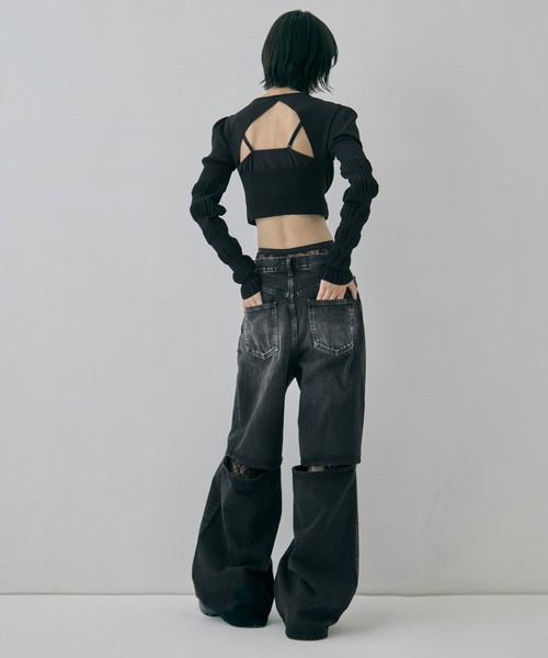 JOHN LAWRENCE SULLIVAN(ジョンローレンスサリバン)の「【JOHN LAWRENCE SULLIVAN/ジョンローレンスサリバン】《STUDIOUS別注》 WASHED DENIM CUT OUT WIDE PANTS/ウォッシュドデニムカットアウトワイドパンツ(デニムパンツ・レディース・ブラック/ダークインディゴブルー・XS/M/S)」の8枚目の写真