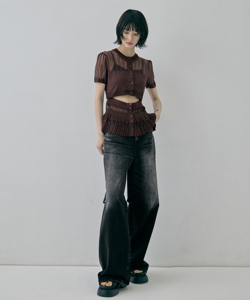 JOHN LAWRENCE SULLIVAN(ジョンローレンスサリバン)の「【JOHN LAWRENCE SULLIVAN/ジョンローレンスサリバン】《STUDIOUS別注》 WASHED DENIM CUT OUT WIDE PANTS/ウォッシュドデニムカットアウトワイドパンツ(デニムパンツ・レディース・ブラック/ダークインディゴブルー・XS/M/S)」の9枚目の写真
