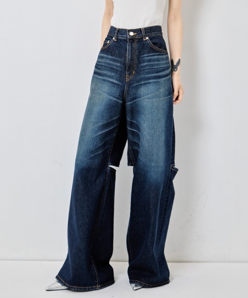 JOHN LAWRENCE SULLIVAN(ジョンローレンスサリバン)の「【JOHN LAWRENCE SULLIVAN/ジョンローレンスサリバン】《STUDIOUS別注》 WASHED DENIM CUT OUT WIDE PANTS/ウォッシュドデニムカットアウトワイドパンツ(デニムパンツ・レディース・ブラック/ダークインディゴブルー・XS/M/S)」の17枚目の写真