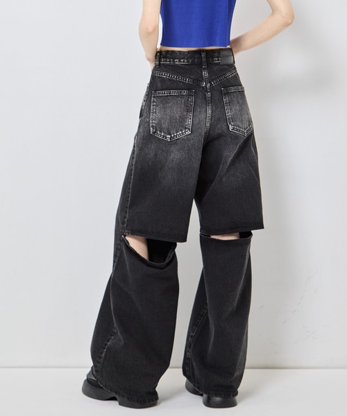 JOHN LAWRENCE SULLIVAN(ジョンローレンスサリバン)の「【JOHN LAWRENCE SULLIVAN/ジョンローレンスサリバン】《STUDIOUS別注》 WASHED DENIM CUT OUT WIDE PANTS/ウォッシュドデニムカットアウトワイドパンツ(デニムパンツ・レディース・ブラック/ダークインディゴブルー・XS/M/S)」の12枚目の写真