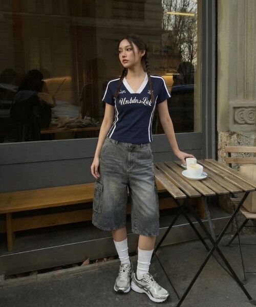 BASIC LABEL（ベーシックラベル）の「Lily Cargo Capri Bermuda Denim Shorts Pants 5 Color [BLSD_8501]（その他パンツ・レディース・ネイビー/グレー/ブラック/マルチ/ブルー・2XL/X-LARGE/LARGE/MEDIUM/SMALL/X-SMALL）」の11枚目の写真