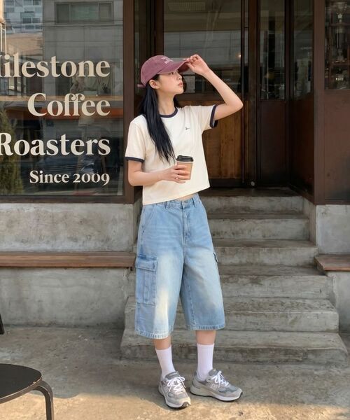 BASIC LABEL（ベーシックラベル）の「Lily Cargo Capri Bermuda Denim Shorts Pants 5 Color [BLSD_8501]（その他パンツ・レディース・ネイビー/グレー/ブラック/マルチ/ブルー・2XL/X-LARGE/LARGE/MEDIUM/SMALL/X-SMALL）」の12枚目の写真