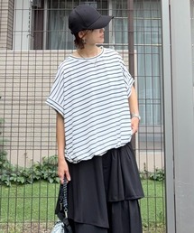 notch. | 【 notch. by KR 】ボーダードルマンドローコードTシャツ(Tシャツ/カットソー)