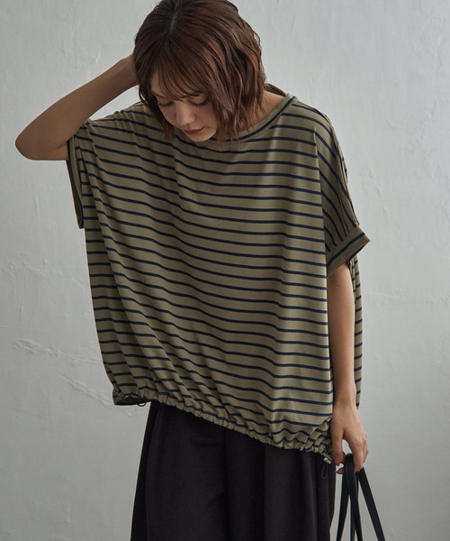 notch.(ノッチ)の「【 notch. by KR 】ボーダードルマンドローコードTシャツ(Tシャツ/カットソー・レディース・ネイビー/オリーブ/ダークグレー/オフホワイト・M)」の3枚目の写真