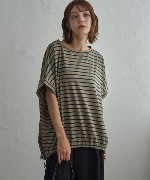 notch.(ノッチ)の「【 notch. by KR 】ボーダードルマンドローコードTシャツ(Tシャツ/カットソー・レディース・ネイビー/オリーブ/ダークグレー/オフホワイト・M)」の12枚目の写真