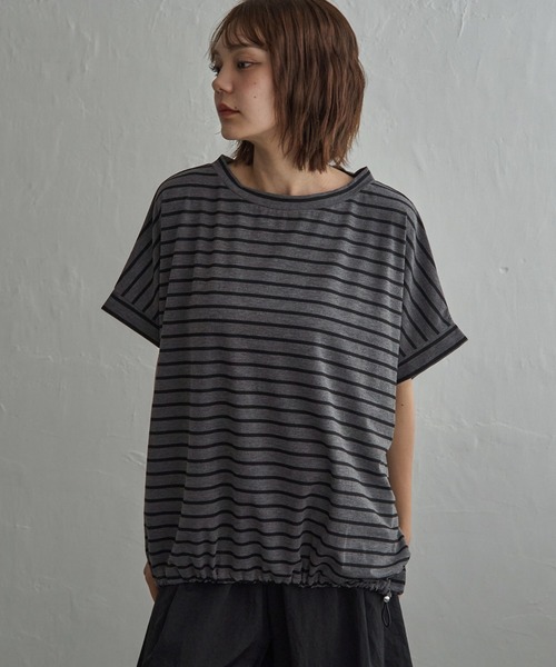 notch.(ノッチ)の「【 notch. by KR 】ボーダードルマンドローコードTシャツ(Tシャツ/カットソー・レディース・ネイビー/オリーブ/ダークグレー/オフホワイト・M)」の8枚目の写真