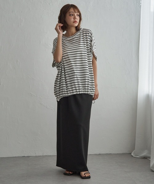 notch.(ノッチ)の「【 notch. by KR 】ボーダードルマンドローコードTシャツ(Tシャツ/カットソー・レディース・ネイビー/オリーブ/ダークグレー/オフホワイト・M)」の18枚目の写真