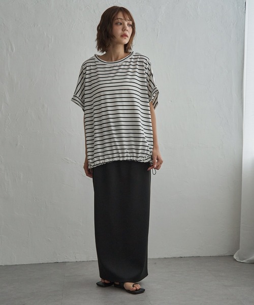 notch.(ノッチ)の「【 notch. by KR 】ボーダードルマンドローコードTシャツ(Tシャツ/カットソー・レディース・ネイビー/オリーブ/ダークグレー/オフホワイト・M)」の21枚目の写真