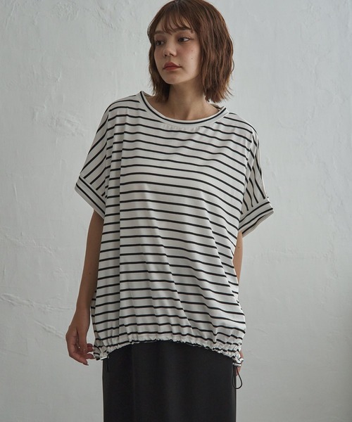 notch.(ノッチ)の「【 notch. by KR 】ボーダードルマンドローコードTシャツ(Tシャツ/カットソー・レディース・ネイビー/オリーブ/ダークグレー/オフホワイト・M)」の6枚目の写真