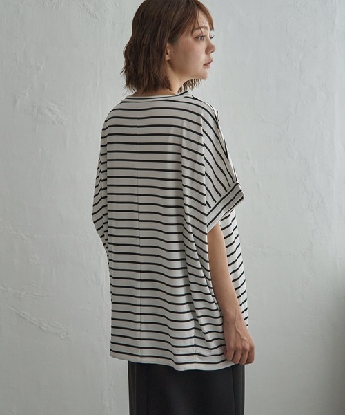 notch.(ノッチ)の「【 notch. by KR 】ボーダードルマンドローコードTシャツ(Tシャツ/カットソー・レディース・ネイビー/オリーブ/ダークグレー/オフホワイト・M)」の7枚目の写真