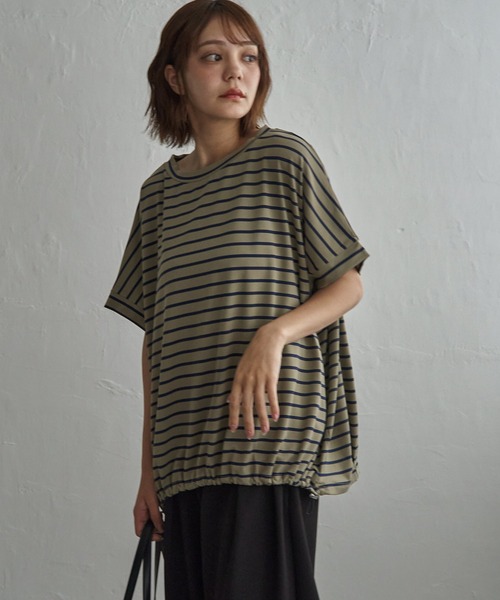 notch.(ノッチ)の「【 notch. by KR 】ボーダードルマンドローコードTシャツ(Tシャツ/カットソー・レディース・ネイビー/オリーブ/ダークグレー/オフホワイト・M)」の13枚目の写真