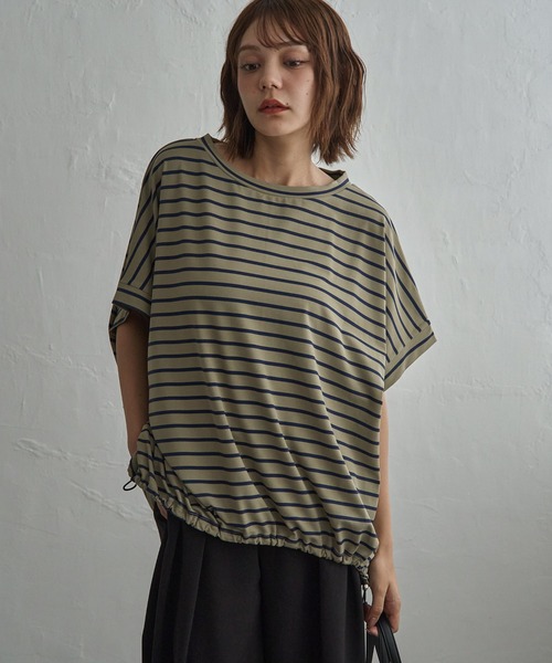 notch.(ノッチ)の「【 notch. by KR 】ボーダードルマンドローコードTシャツ(Tシャツ/カットソー・レディース・ネイビー/オリーブ/ダークグレー/オフホワイト・M)」の14枚目の写真