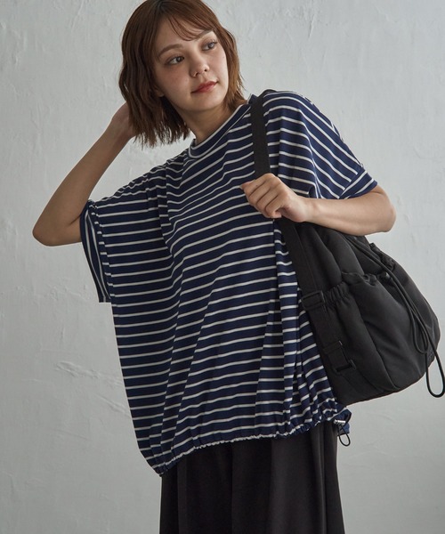 notch.(ノッチ)の「【 notch. by KR 】ボーダードルマンドローコードTシャツ(Tシャツ/カットソー・レディース・ネイビー/オリーブ/ダークグレー/オフホワイト・M)」の16枚目の写真