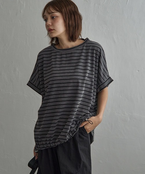 notch.(ノッチ)の「【 notch. by KR 】ボーダードルマンドローコードTシャツ(Tシャツ/カットソー・レディース・ネイビー/オリーブ/ダークグレー/オフホワイト・M)」の9枚目の写真