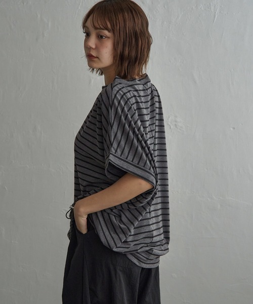 notch.(ノッチ)の「【 notch. by KR 】ボーダードルマンドローコードTシャツ(Tシャツ/カットソー・レディース・ネイビー/オリーブ/ダークグレー/オフホワイト・M)」の10枚目の写真