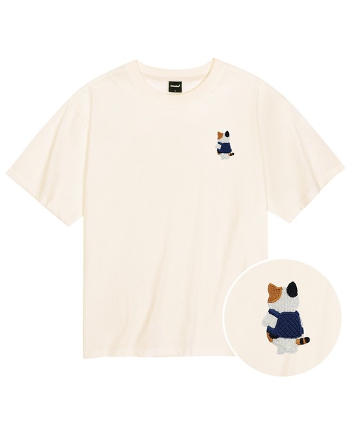 OKSTAR(オクスター)の「クールコットンバッグ三色ニャン刺繍半袖Tシャツ(Tシャツ/カットソー・レディース・ホワイト/ブラック/ダークグリーン/クリーム・SMALL/MEDIUM/LARGE/X-LARGE/XX-LARGE)」の3枚目の写真