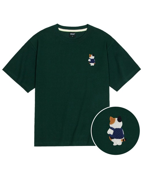 OKSTAR(オクスター)の「クールコットンバッグ三色ニャン刺繍半袖Tシャツ(Tシャツ/カットソー・レディース・ホワイト/ブラック/ダークグリーン/クリーム・SMALL/MEDIUM/LARGE/X-LARGE/XX-LARGE)」の4枚目の写真