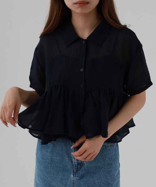 atONE(アットワン)の「シアーペプラムブラウス 半袖(シャツ/ブラウス・レディース・サックスブルー/オフホワイト/ネイビー・F)」の11枚目の写真
