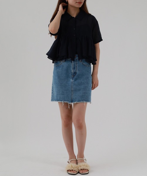 atONE(アットワン)の「シアーペプラムブラウス 半袖(シャツ/ブラウス・レディース・サックスブルー/オフホワイト/ネイビー・F)」の15枚目の写真